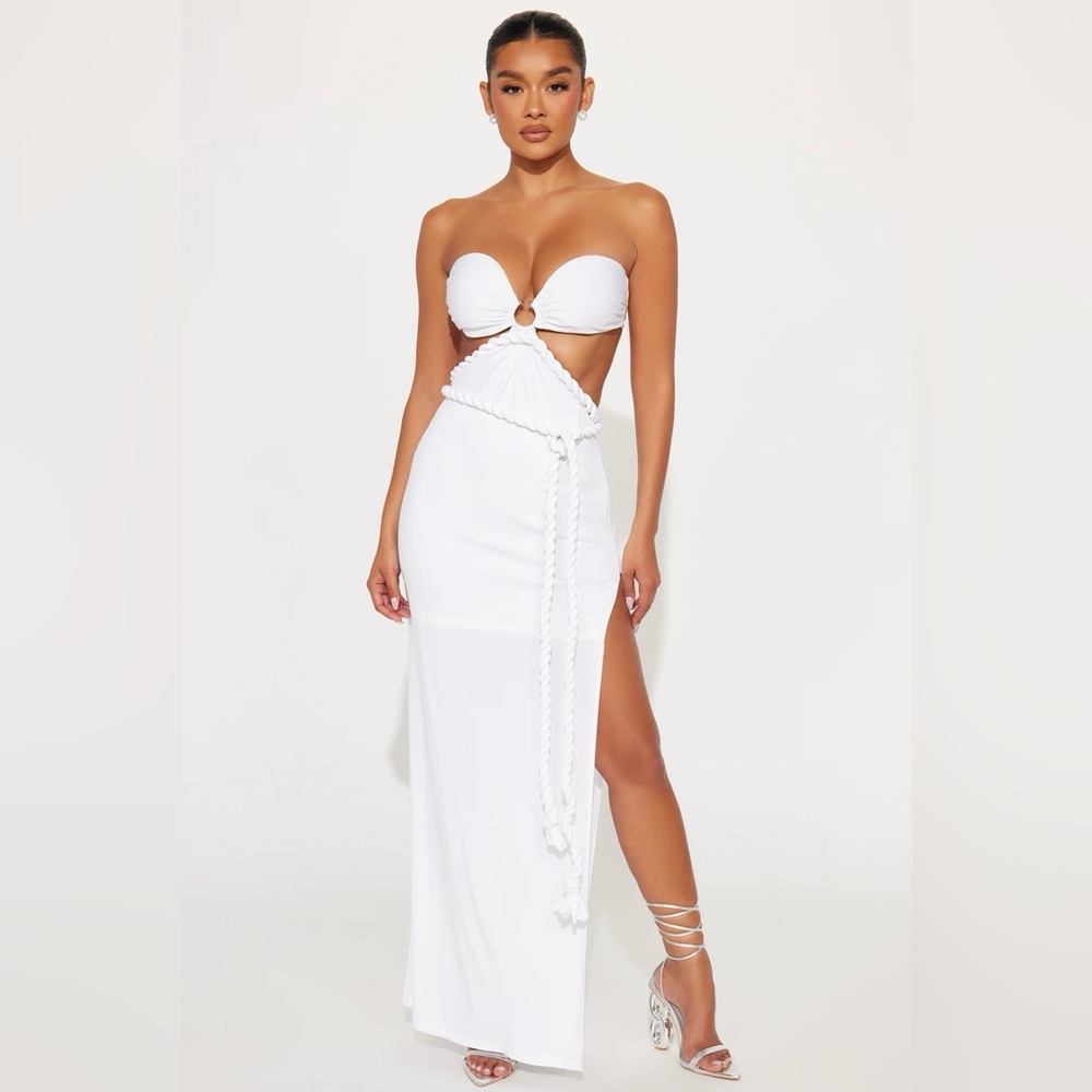 The Perfect White Maxi Strapless Dress With Tie/Braided Waist HOT 🔥